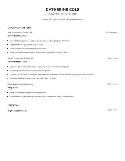 Driver License Clerk Resume