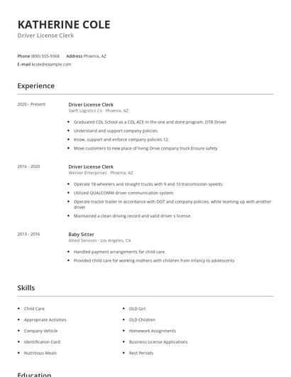 Driver License Clerk Resume