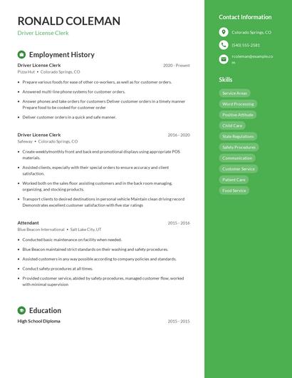 Driver License Clerk Resume