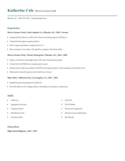 Driver License Clerk Resume