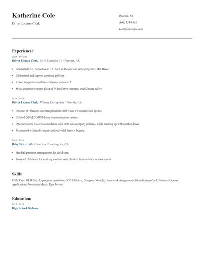 Driver License Clerk Resume