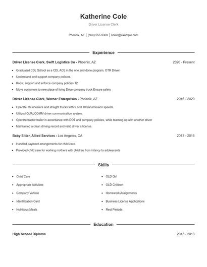 Driver License Clerk Resume