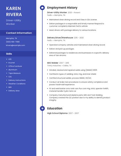 Driver-Utility Worker Resume