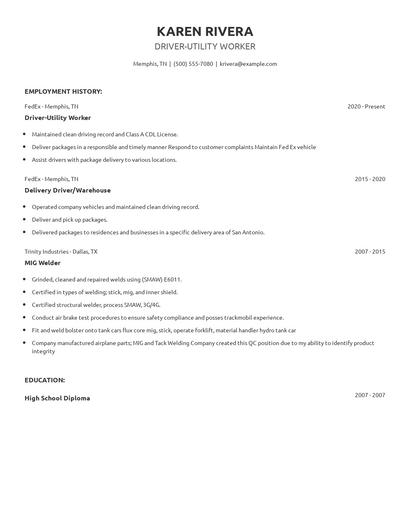 Driver-Utility Worker Resume