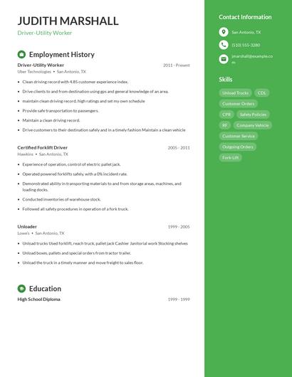 Driver-Utility Worker Resume