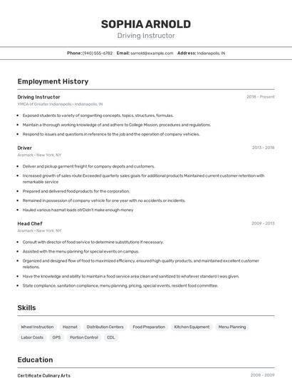 Driving Instructor Resume