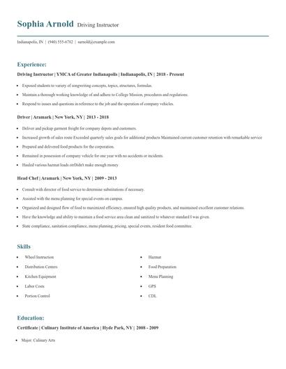 Driving Instructor Resume