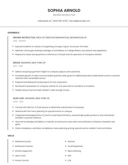 Driving Instructor Resume