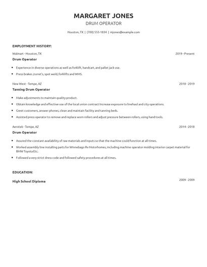 Drum Operator Resume