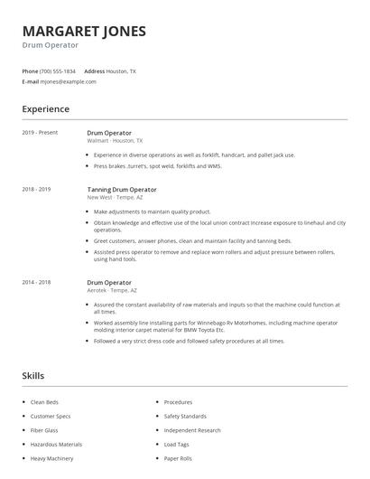 Drum Operator Resume
