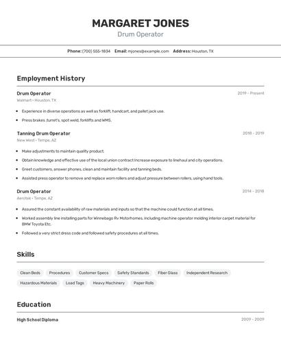 Drum Operator Resume