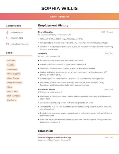 Drum Operator Resume
