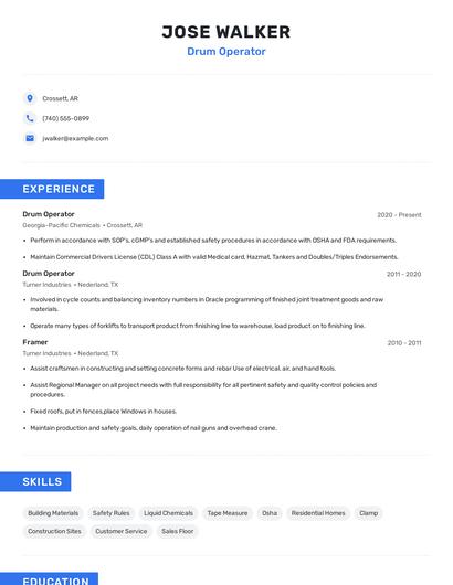 Drum Operator Resume
