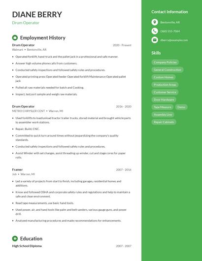 Drum Operator Resume