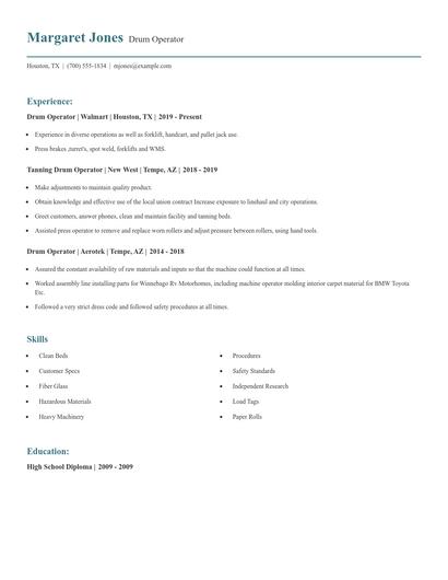 Drum Operator Resume