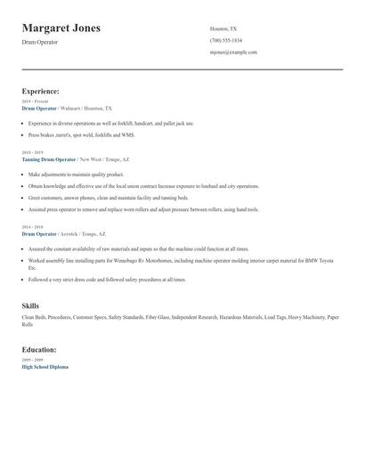 Drum Operator Resume