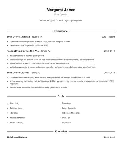 Drum Operator Resume