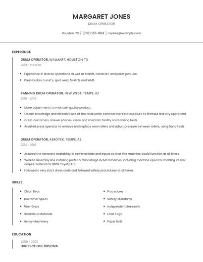 Drum Operator Resume