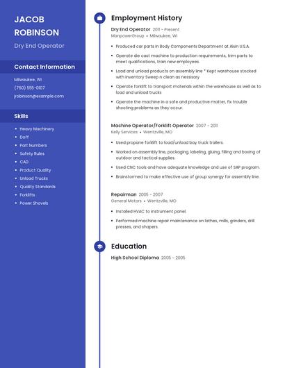 Dry End Operator Resume