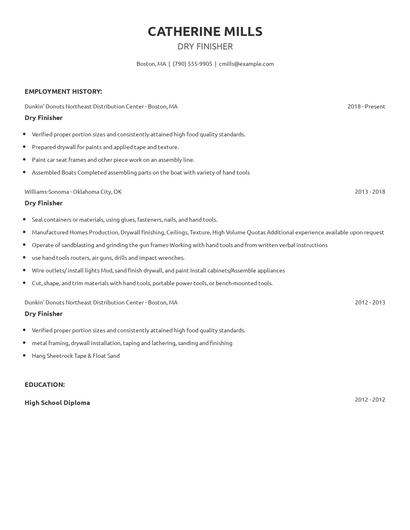 Dry Finisher Resume