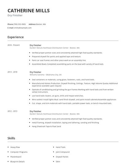 Dry Finisher Resume