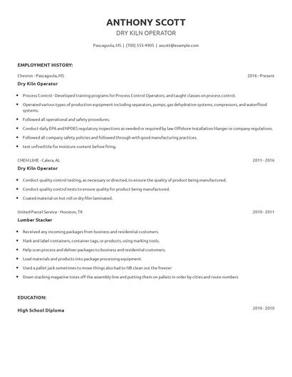 Dry Kiln Operator Resume