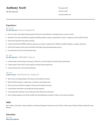 Dry Kiln Operator Resume
