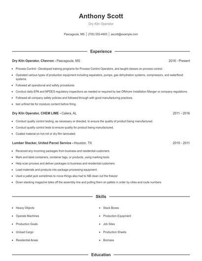Dry Kiln Operator Resume