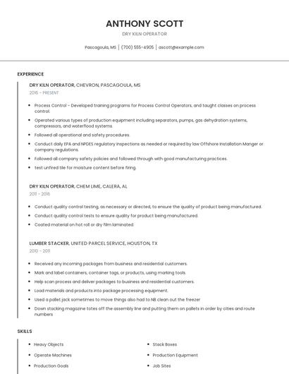 Dry Kiln Operator Resume