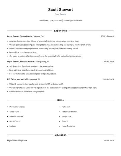 Dryer Feeder Resume