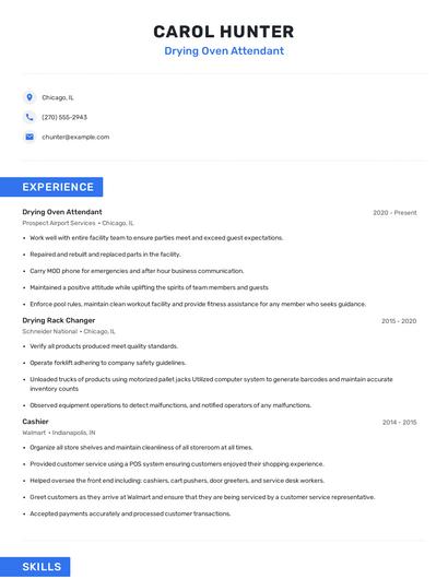Drying Oven Attendant Resume