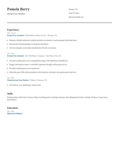 Drying Oven Attendant Resume