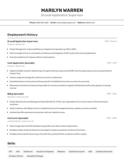 Drywall Application Supervisor Resume