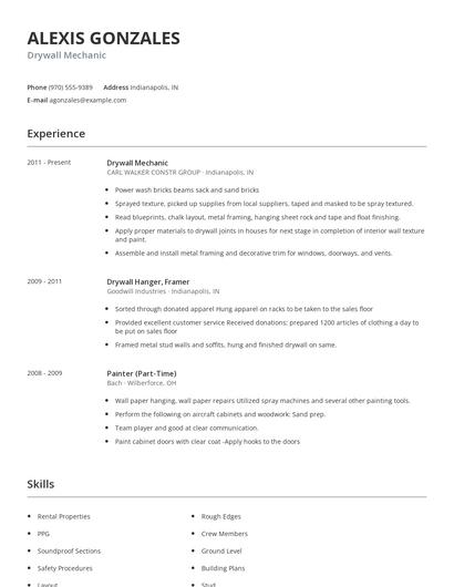 Drywall Mechanic Resume
