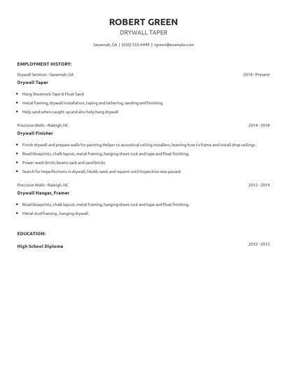 Drywall Taper Resume