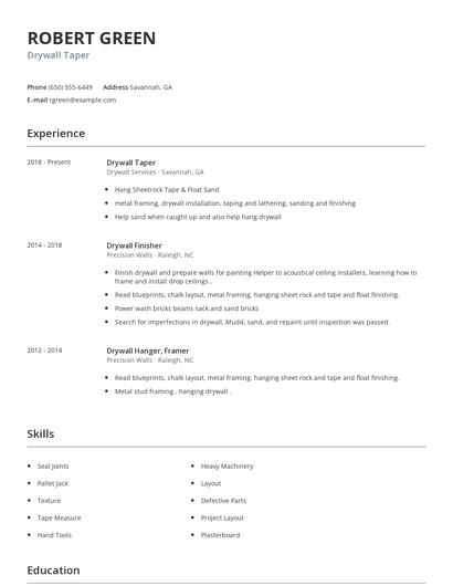 Drywall Taper Resume