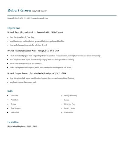 Drywall Taper Resume