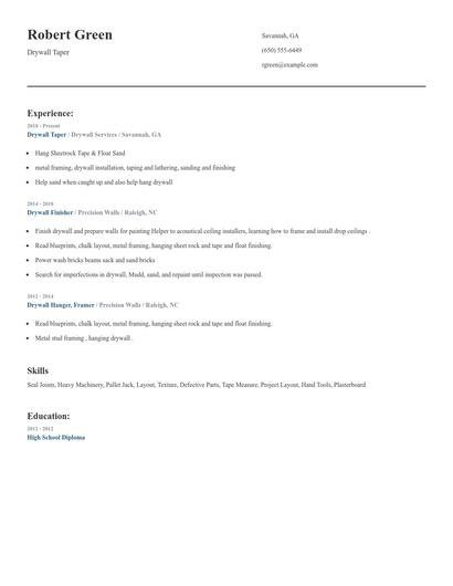 Drywall Taper Resume