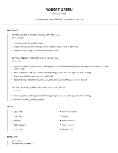 Drywall Taper Resume