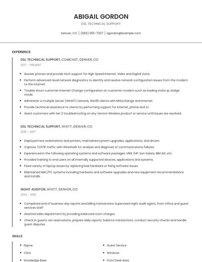 DSL Technical Support Resume