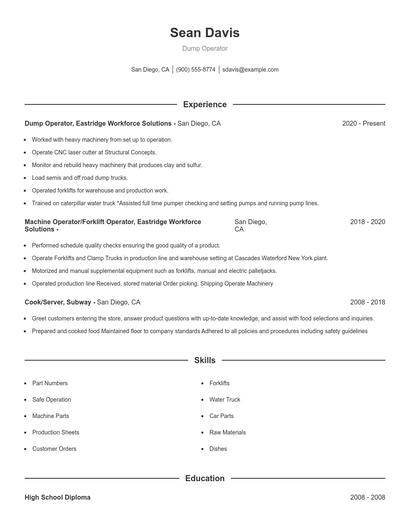Dump Operator Resume