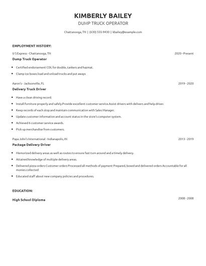 Dump Truck Operator Resume