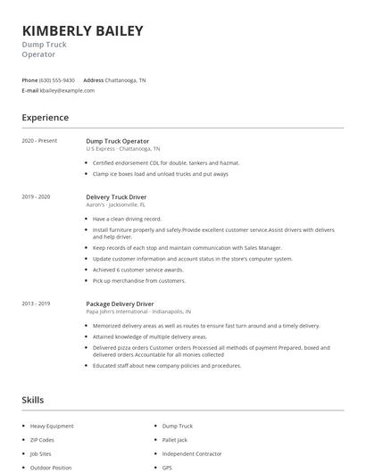 Dump Truck Operator Resume