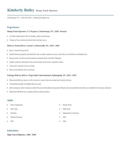 Dump Truck Operator Resume