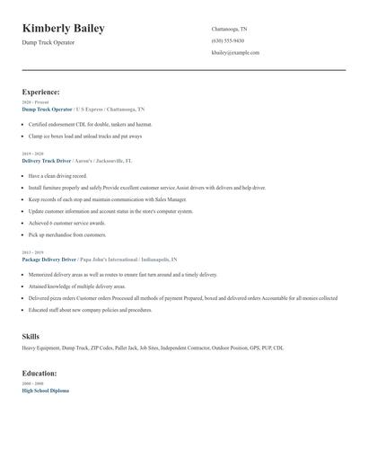 Dump Truck Operator Resume