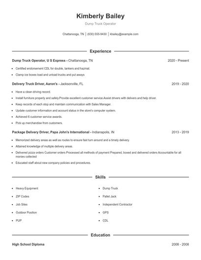 Dump Truck Operator Resume