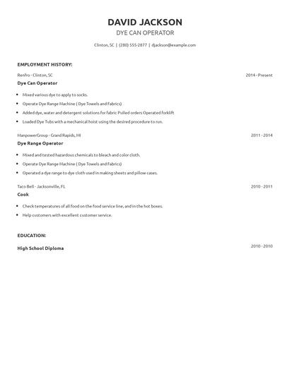 Dye Can Operator Resume