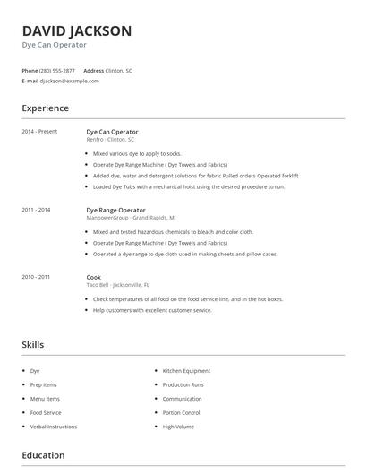 Dye Can Operator Resume