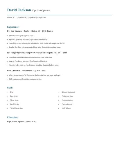 Dye Can Operator Resume