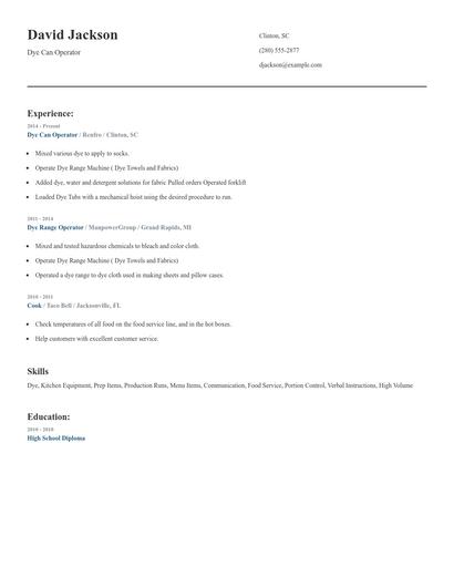 Dye Can Operator Resume